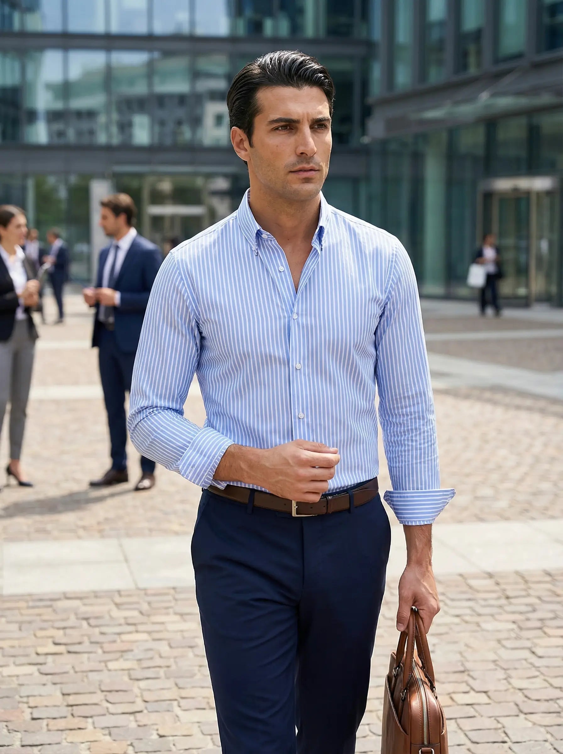 Axel | Men's Light Blue Striped Oxford Dress Shirt Long Sleeve