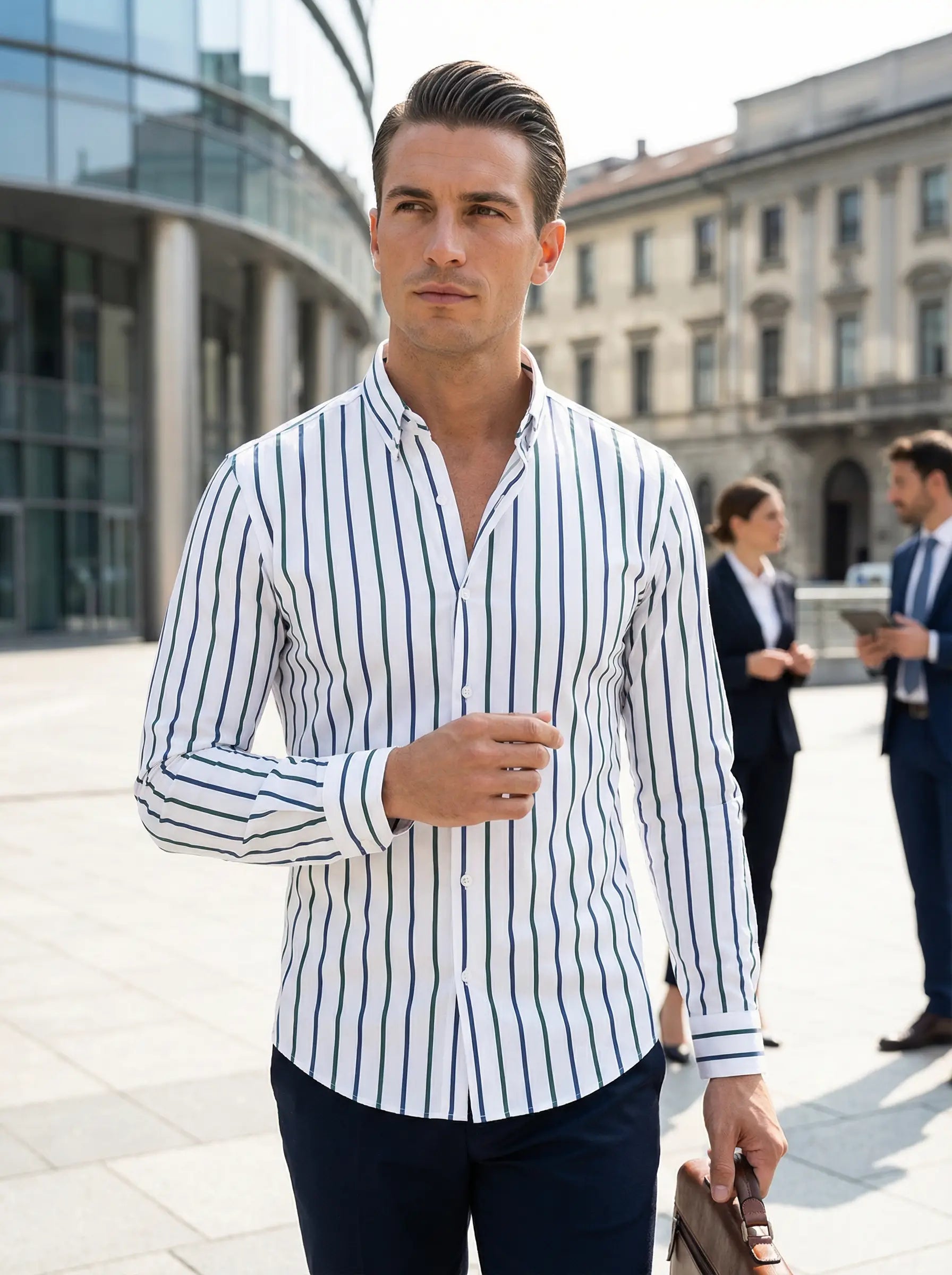 Axel | Men's Light Blue Striped Oxford Dress Shirt Long Sleeve