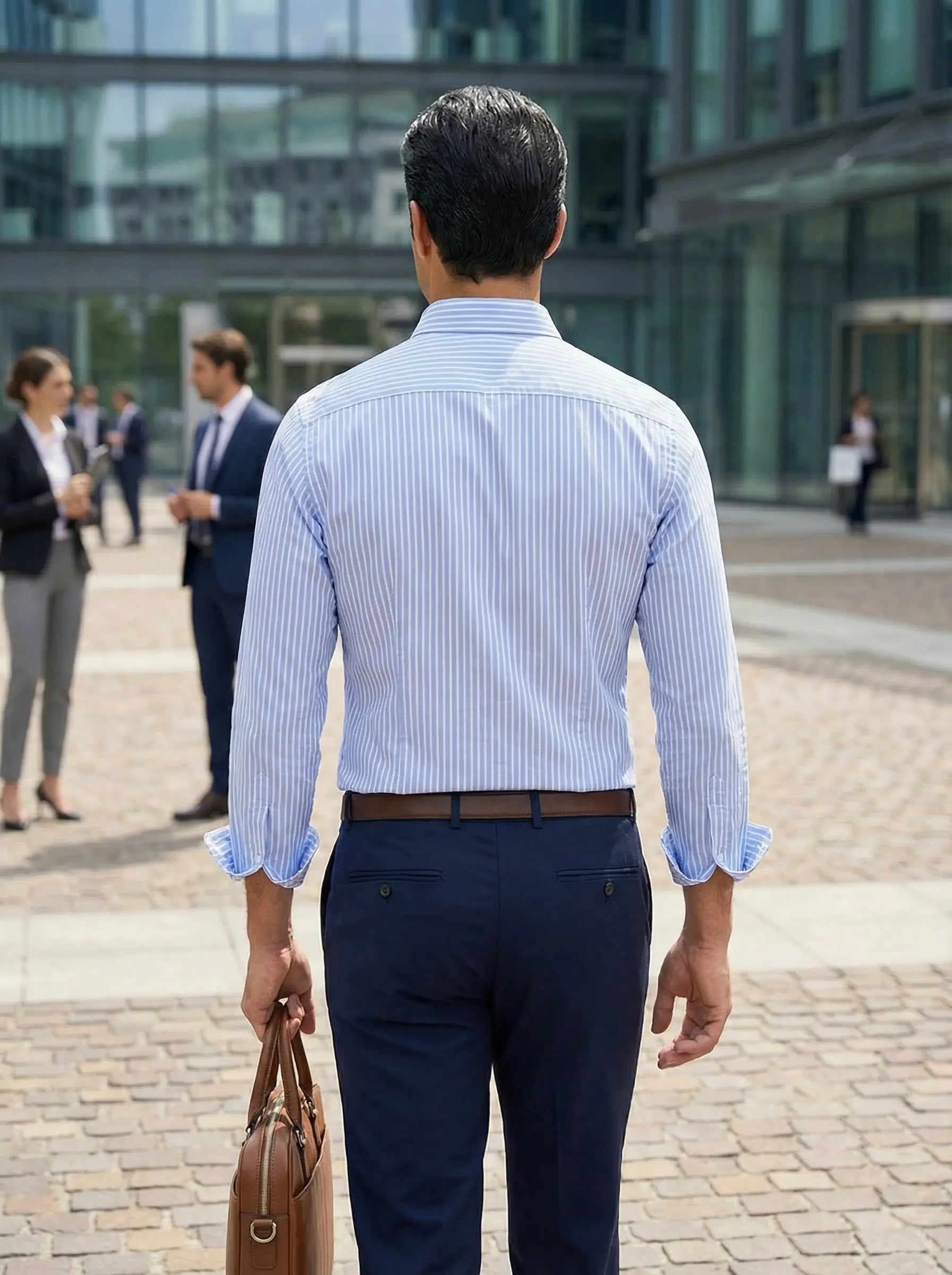 Axel | Men's Light Blue Striped Oxford Dress Shirt Long Sleeve