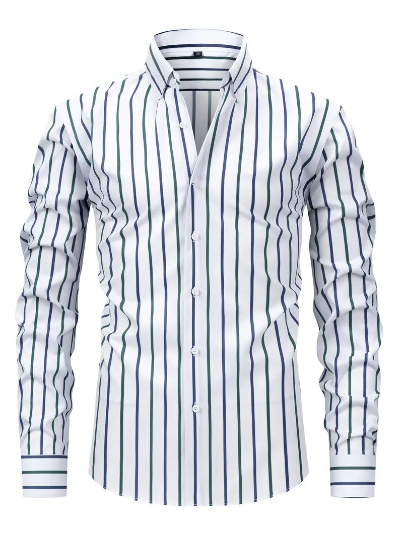 Axel | Men's Light Blue Striped Oxford Dress Shirt Long Sleeve