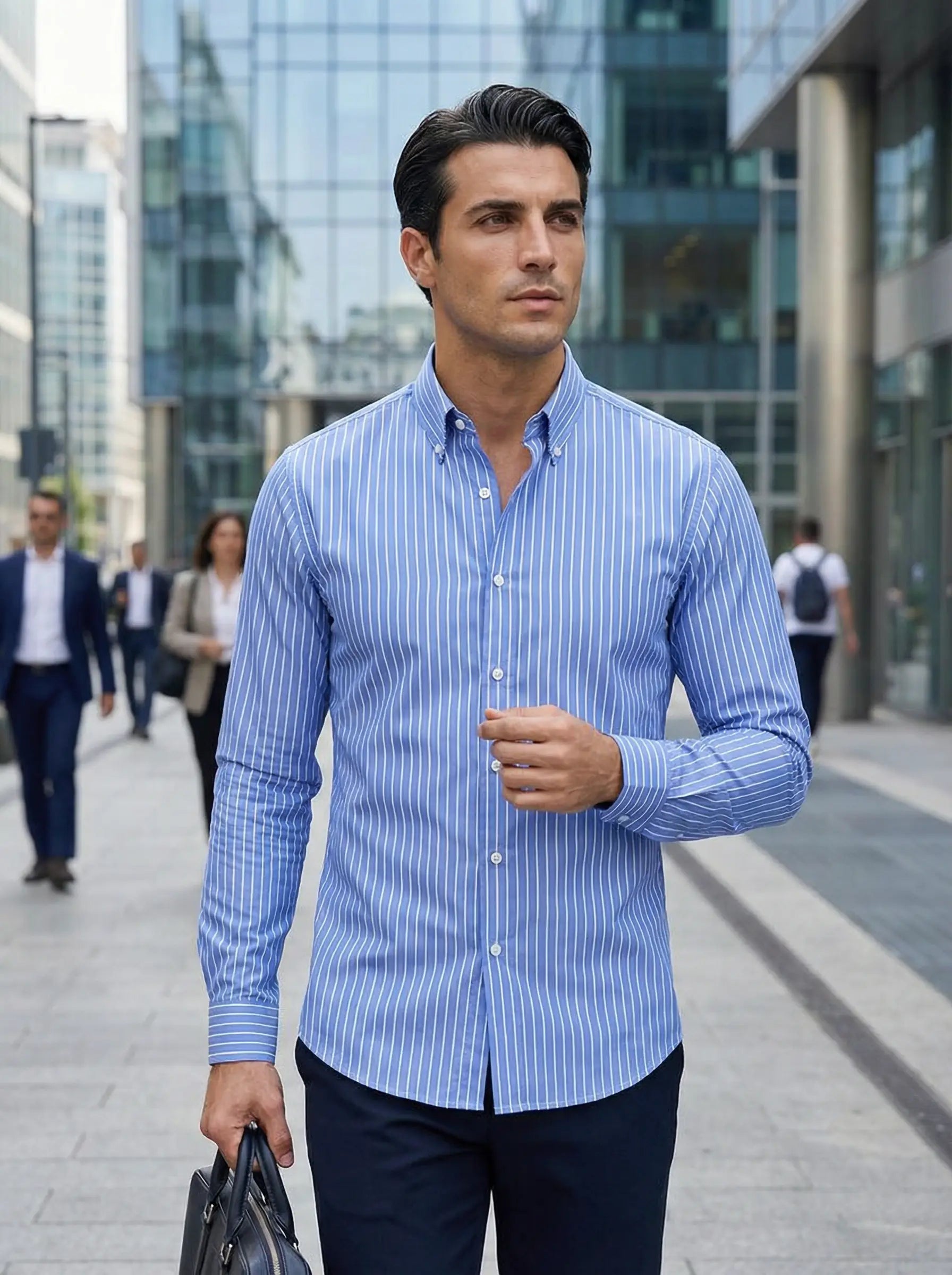 Axel | Men's Light Blue Striped Oxford Dress Shirt Long Sleeve