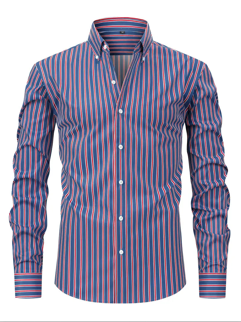 Axel | Men's Light Blue Striped Oxford Dress Shirt Long Sleeve