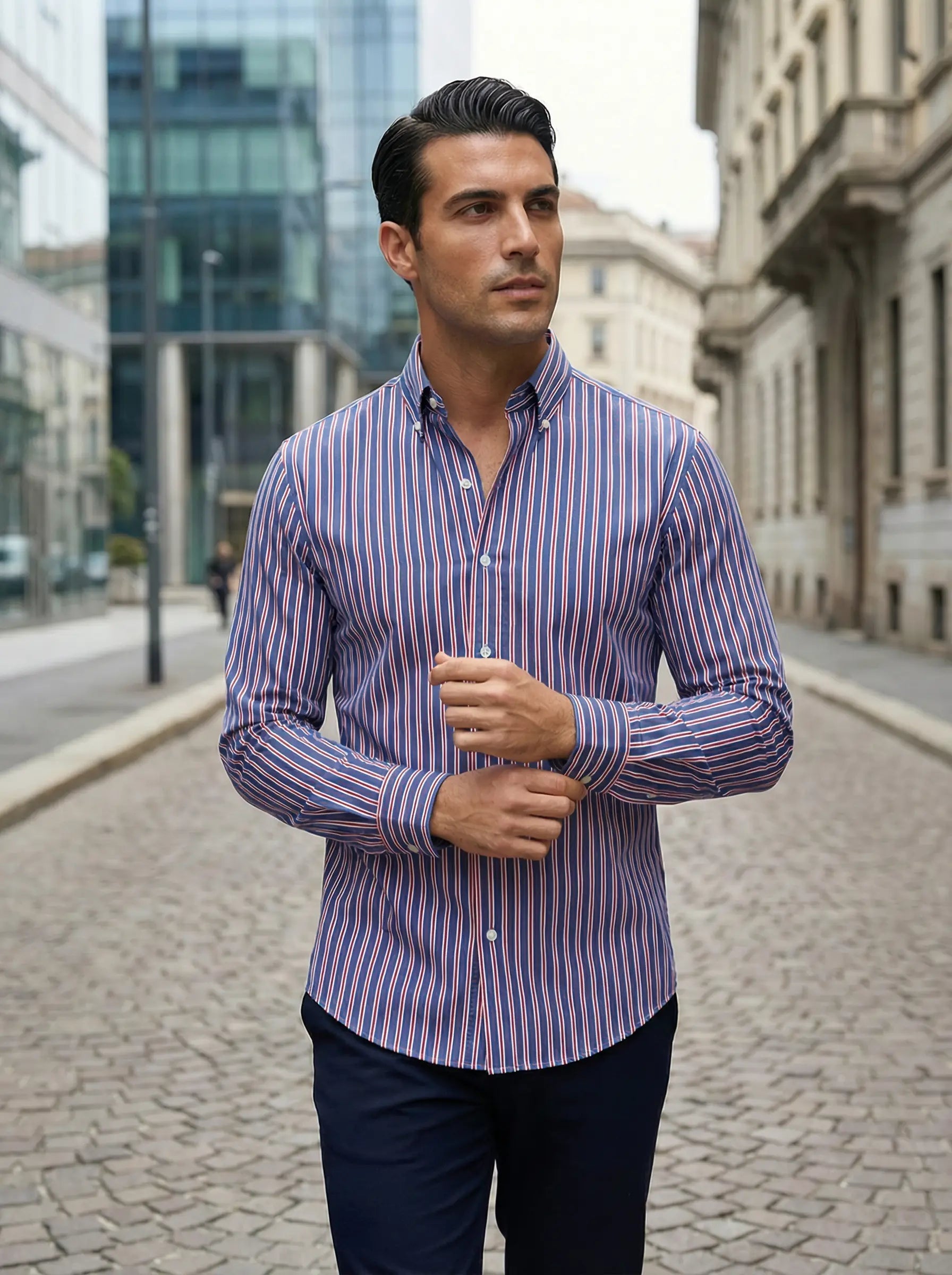Axel | Men's Light Blue Striped Oxford Dress Shirt Long Sleeve