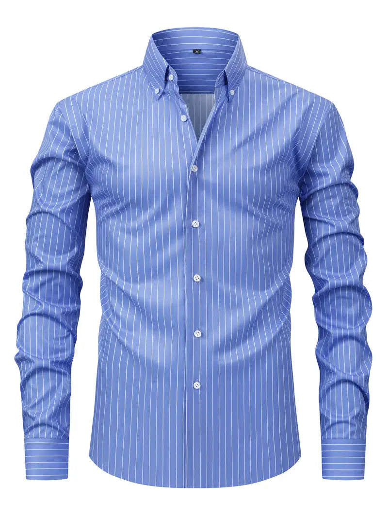 Axel | Men's Light Blue Striped Oxford Dress Shirt Long Sleeve