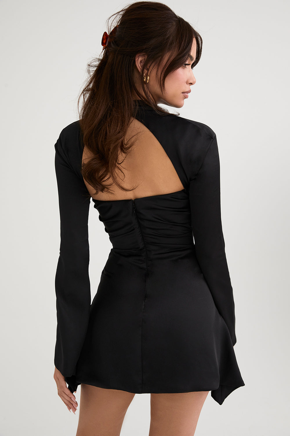 Sable | Women's Cutout Mini Dress Black Long Sleeve Ruched