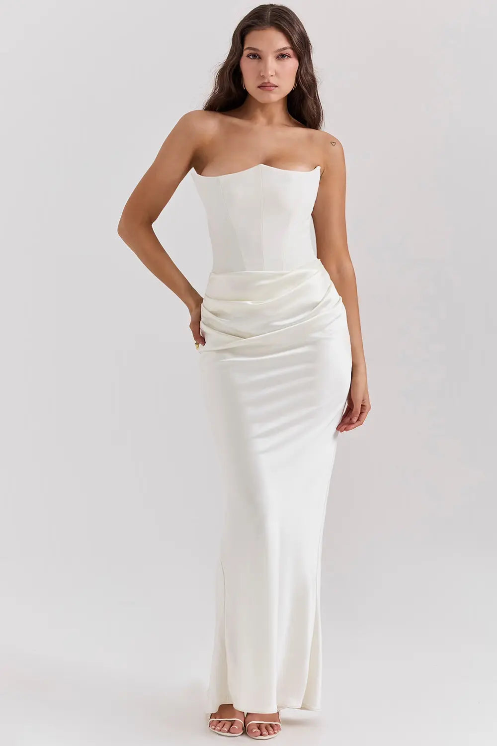 Vera | Women's Strapless Satin Maxi Dress Black