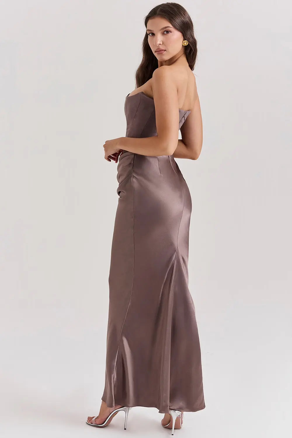 Vera | Women's Strapless Satin Maxi Dress Black