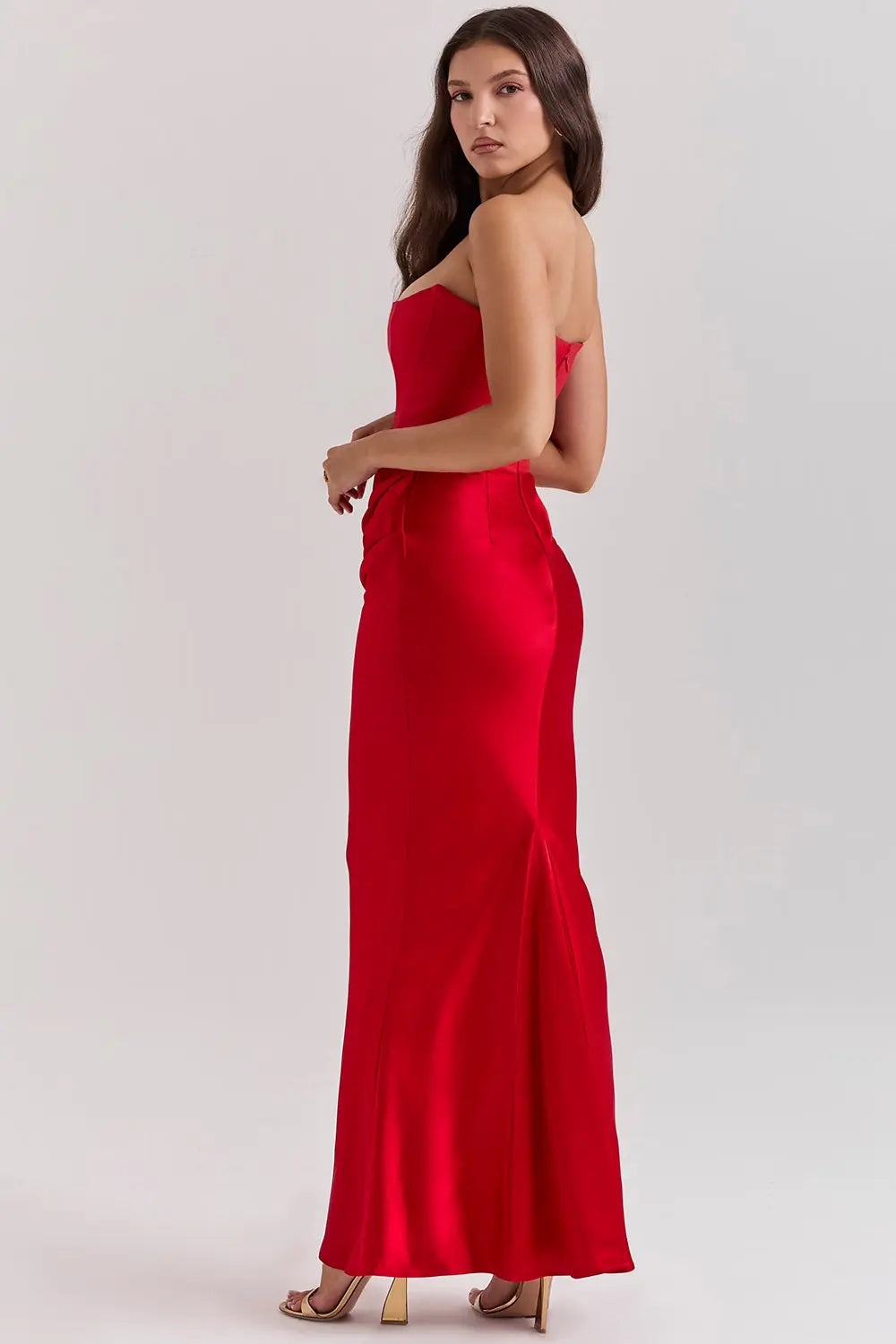 Vera | Women's Strapless Satin Maxi Dress Black