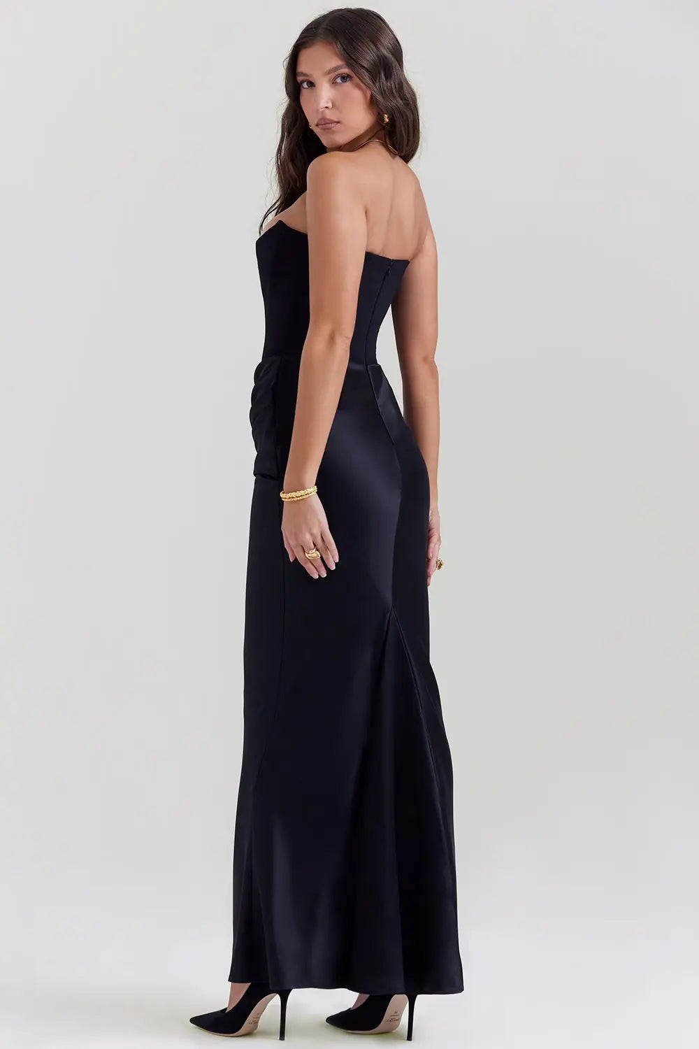 Vera | Women's Strapless Satin Maxi Dress Black