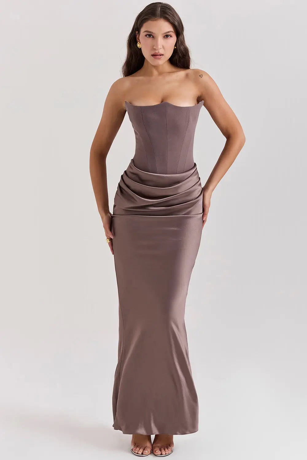 Vera | Women's Strapless Satin Maxi Dress Black