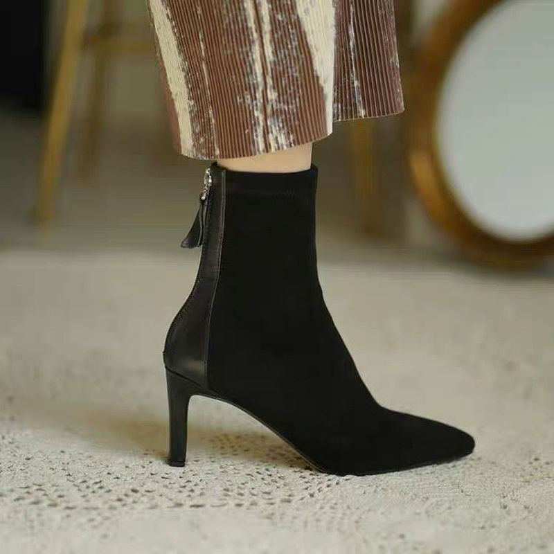 Cleo | Women's Pointed Toe Suede Ankle Boots Black Heel