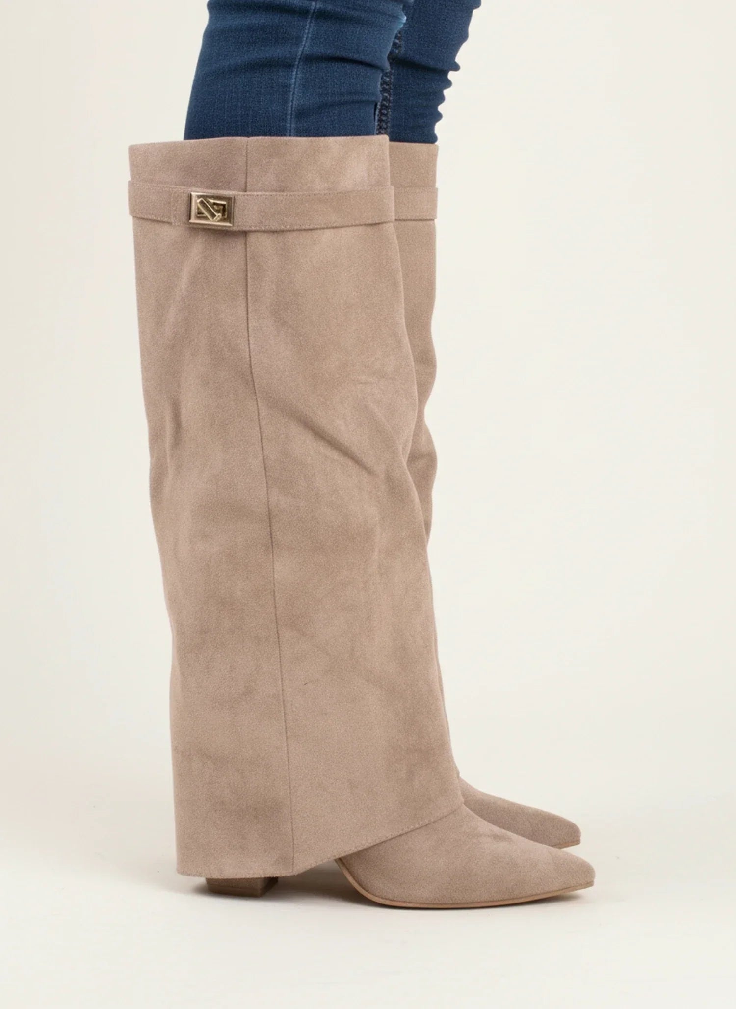 Isla | Women's Suede Slouch Boots Cream Pointed Toe