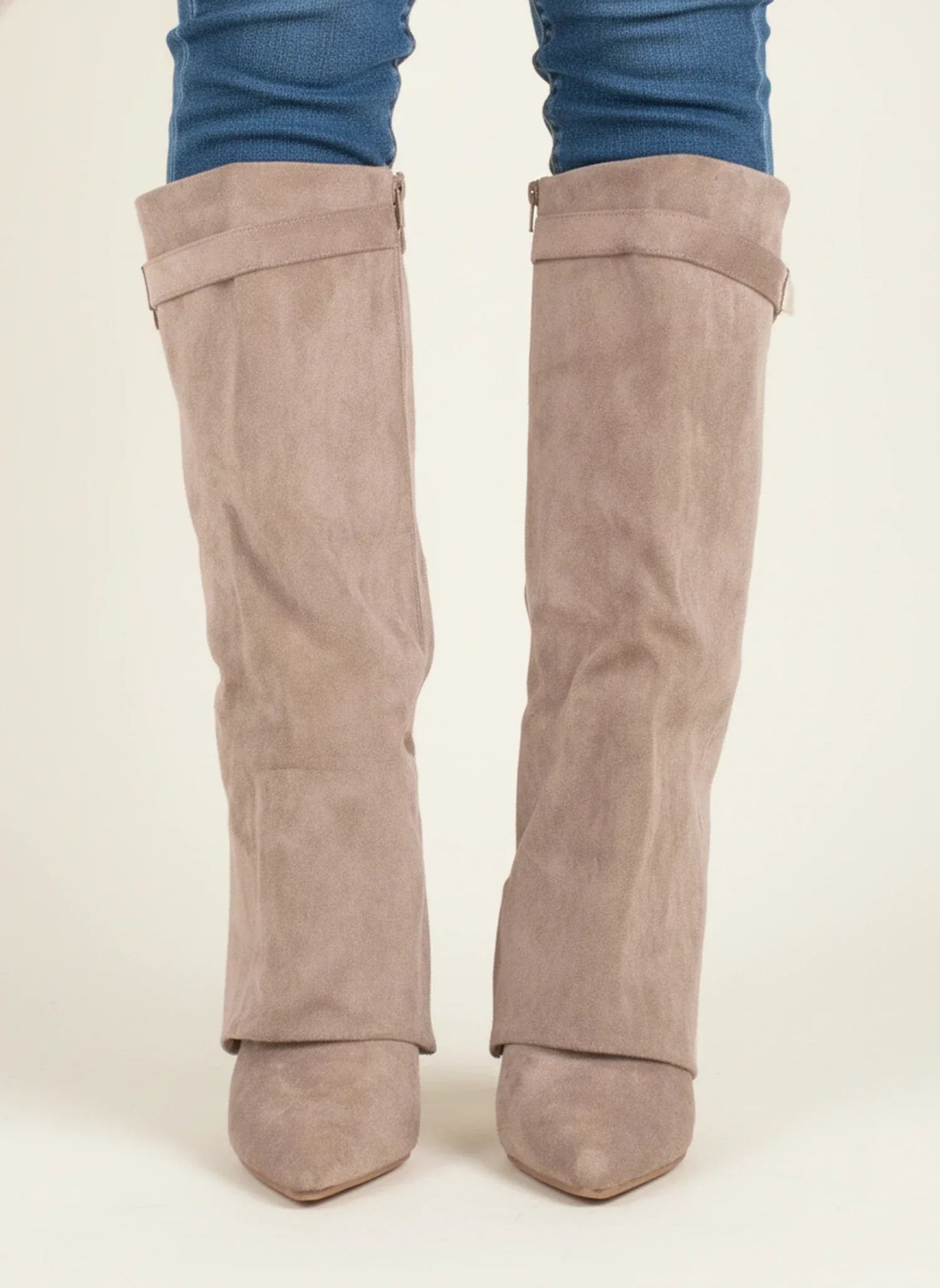 Isla | Women's Suede Slouch Boots Cream Pointed Toe