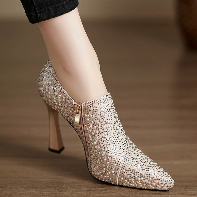 Maren | Women's Sequin Ankle Boots Pointed Toe Silver