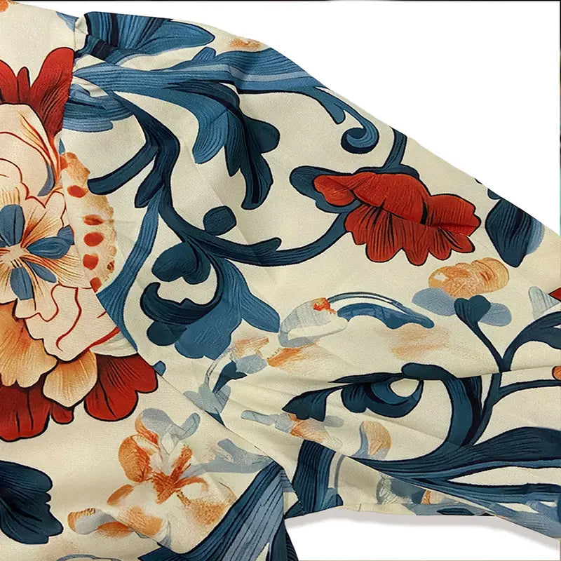 Cora | Women's Floral Print Blouse Cream Collared Long Sleeve