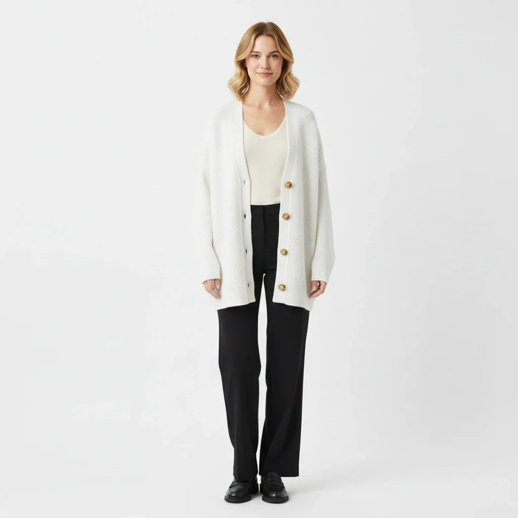 Wren | Women's Oversized Ribbed Knit Cardigan Cream Button Front