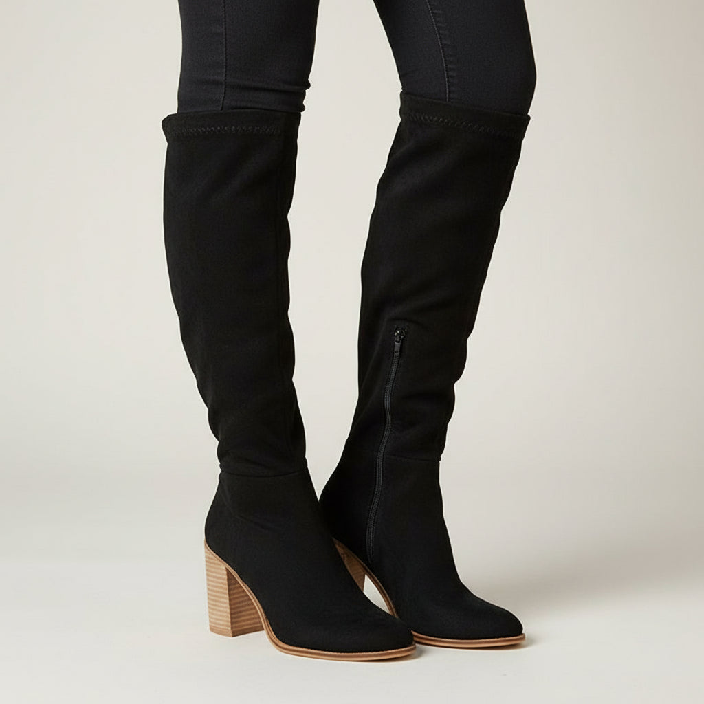 Viola | Women's Knee High Block Heel Boots Tan Suede
