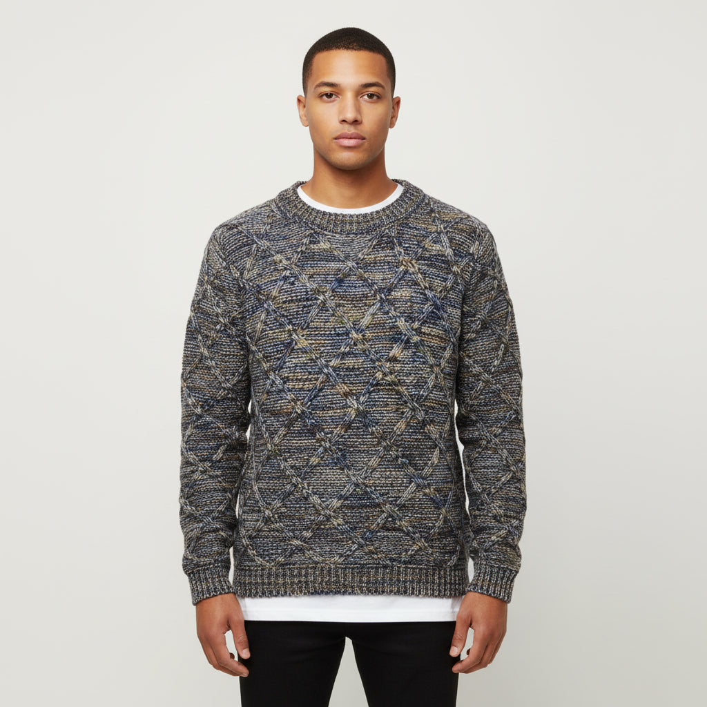 Axel | Men's Crew Neck Sweater Multicolor Geometric Cable Knit