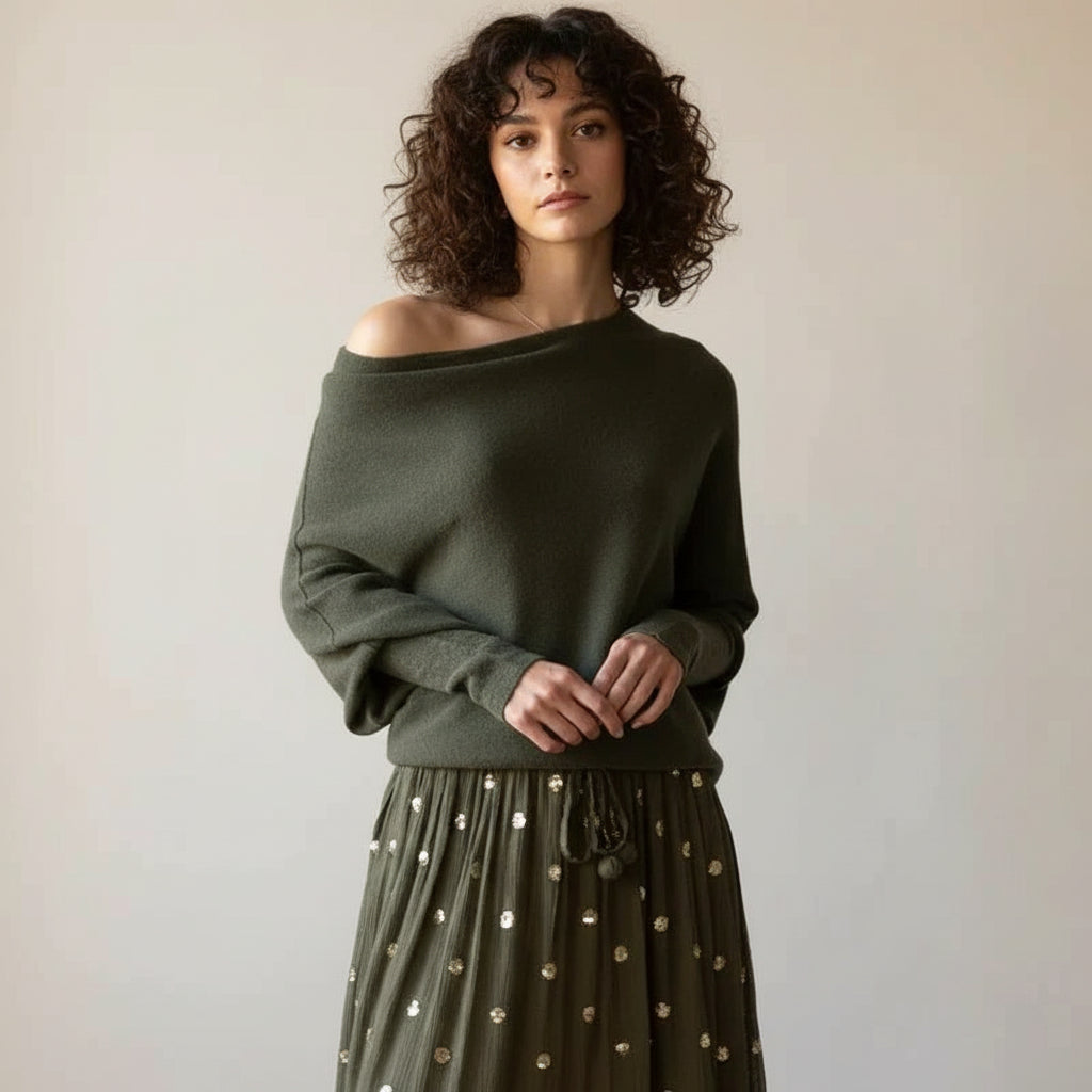 Vera | Women's Oversized Knit Sweater Cream Long Sleeve