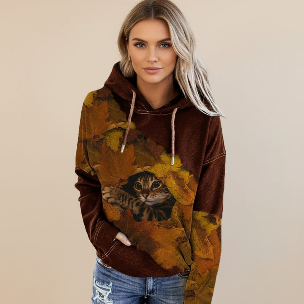 Ada | Women's Graphic Hoodie Navy Blue Cat Print