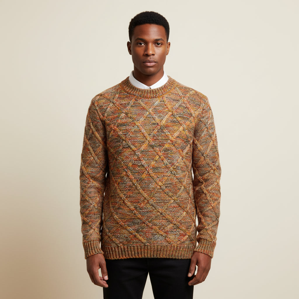 Axel | Men's Crew Neck Sweater Multicolor Geometric Cable Knit