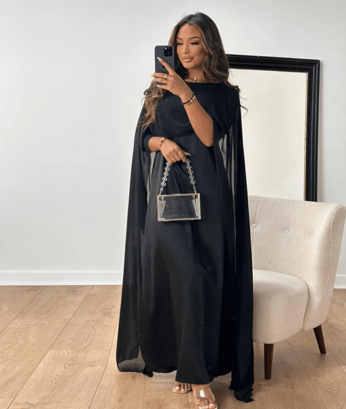 Paloma | Women's Cream Satin Maxi Dress With Cape