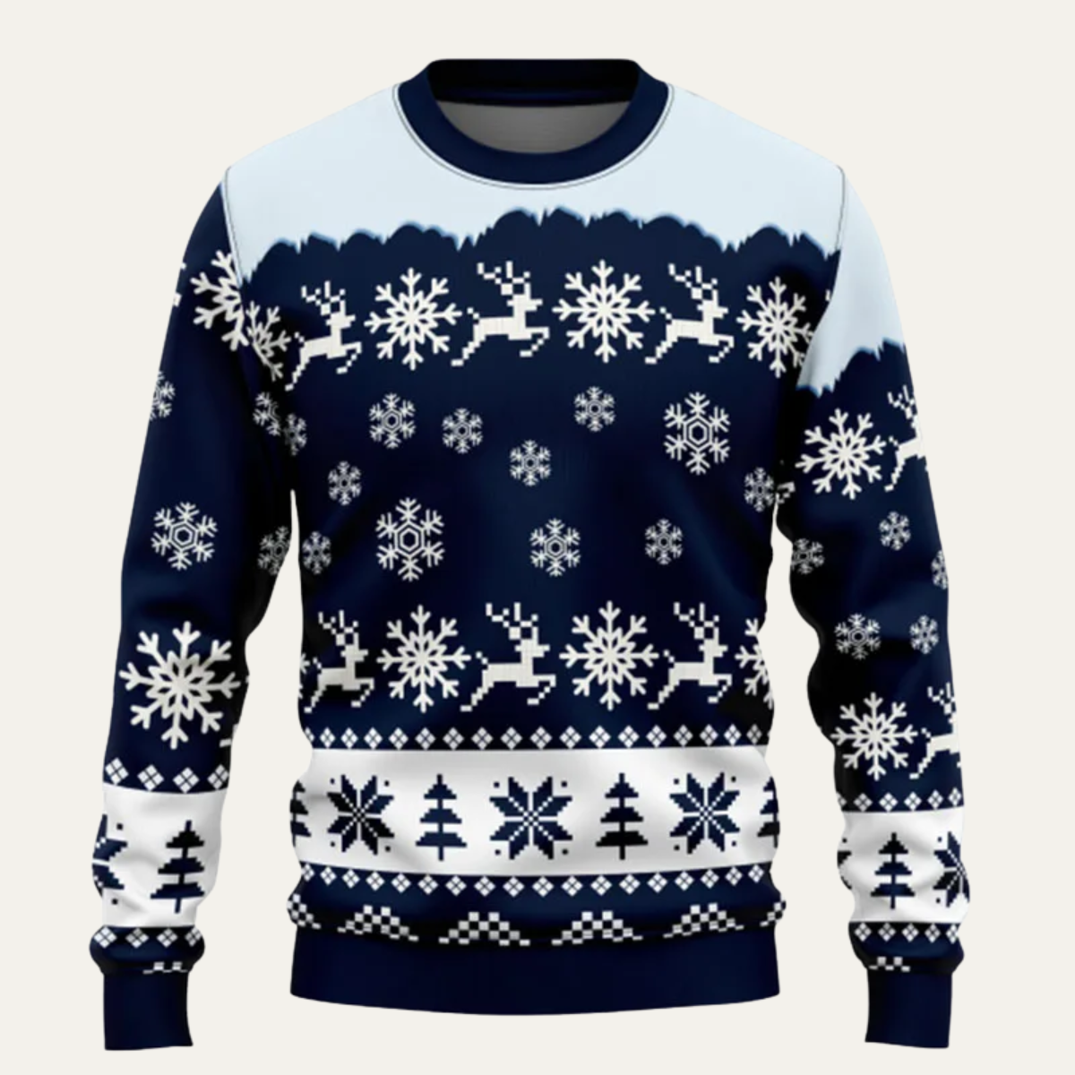 Axel | Men's Crew Neck Sweater Navy Reindeer Snowflake Knit