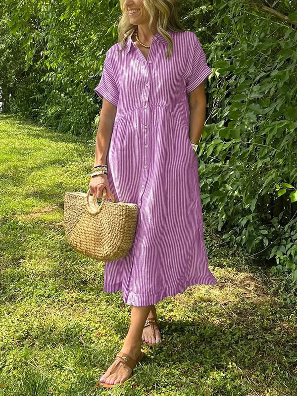 Thea | Women's Striped Button Down Midi Dress Light Blue