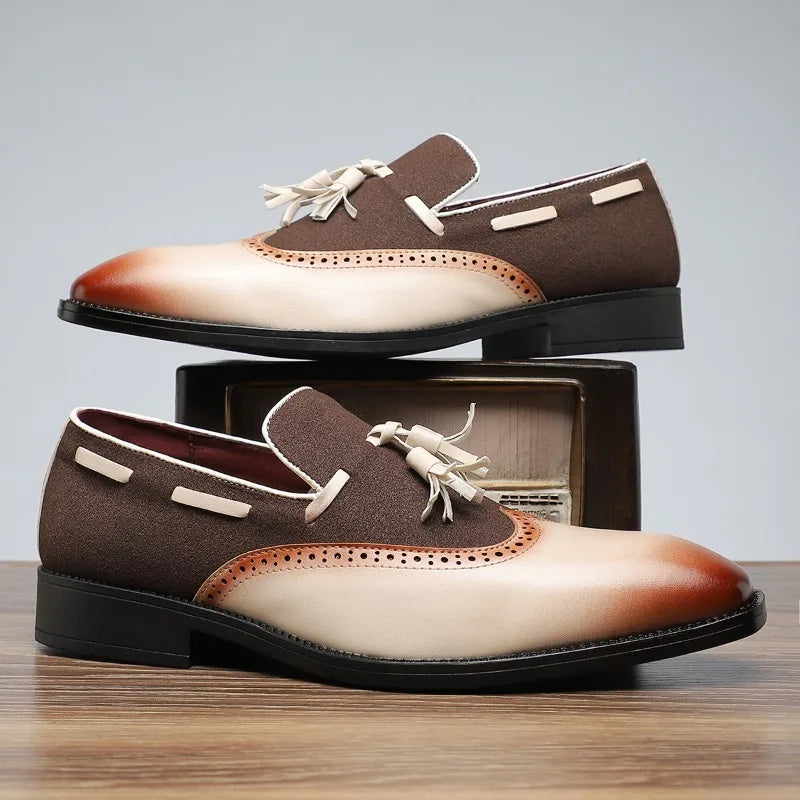 Tate | Men's Two Tone Tassel Loafer Cognac Brown