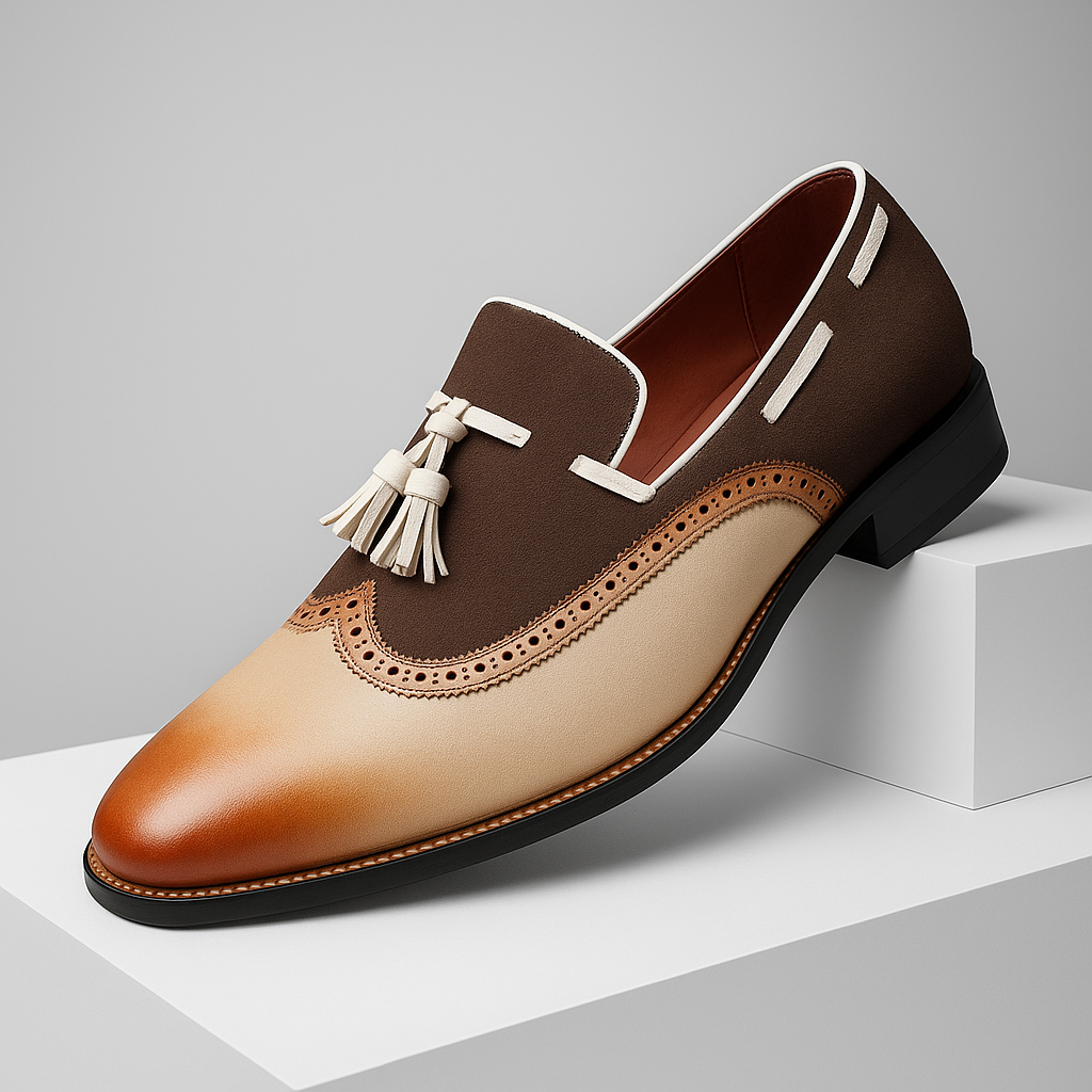 Tate | Men's Two Tone Tassel Loafer Cognac Brown
