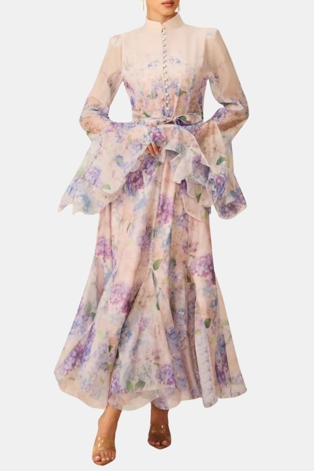 Elise | Women's Floral Maxi Dress Long Sleeve Cream Button Front