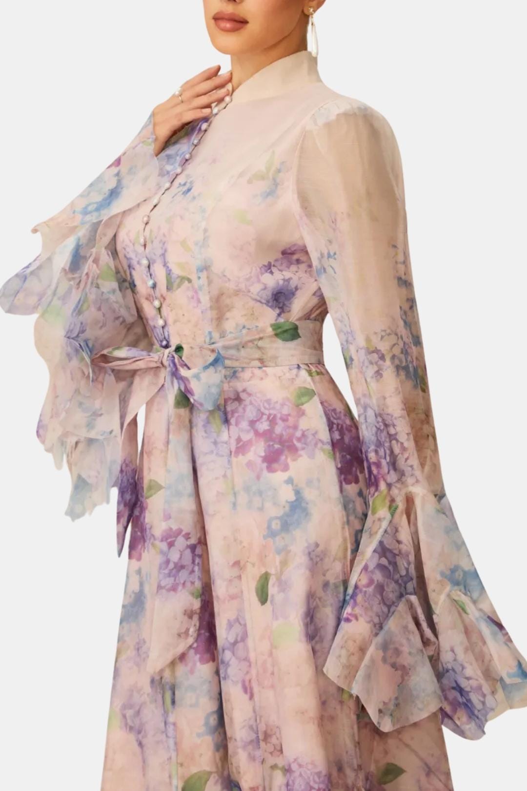 Elise | Women's Floral Maxi Dress Long Sleeve Cream Button Front