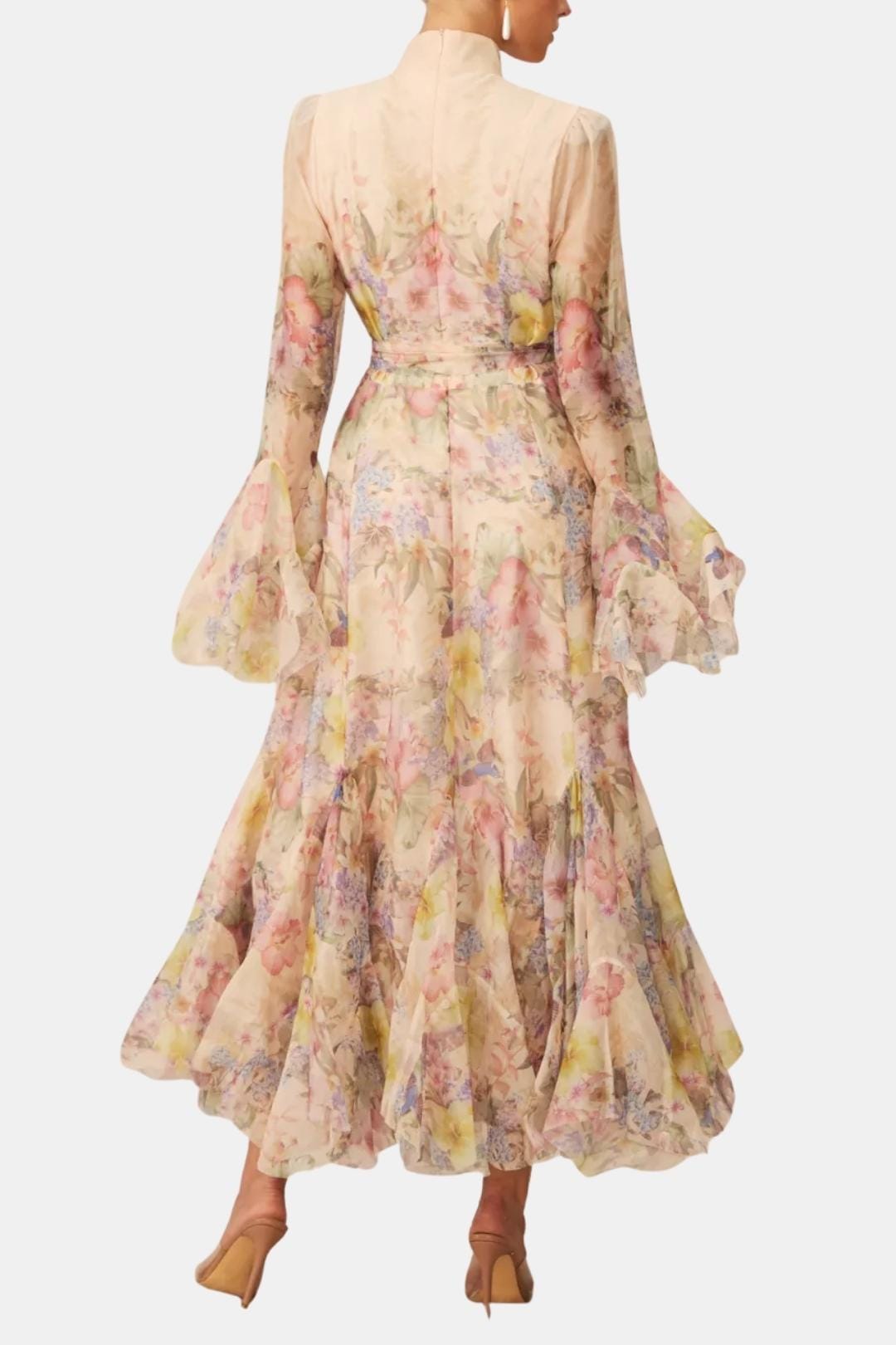 Elise | Women's Floral Maxi Dress Long Sleeve Cream Button Front