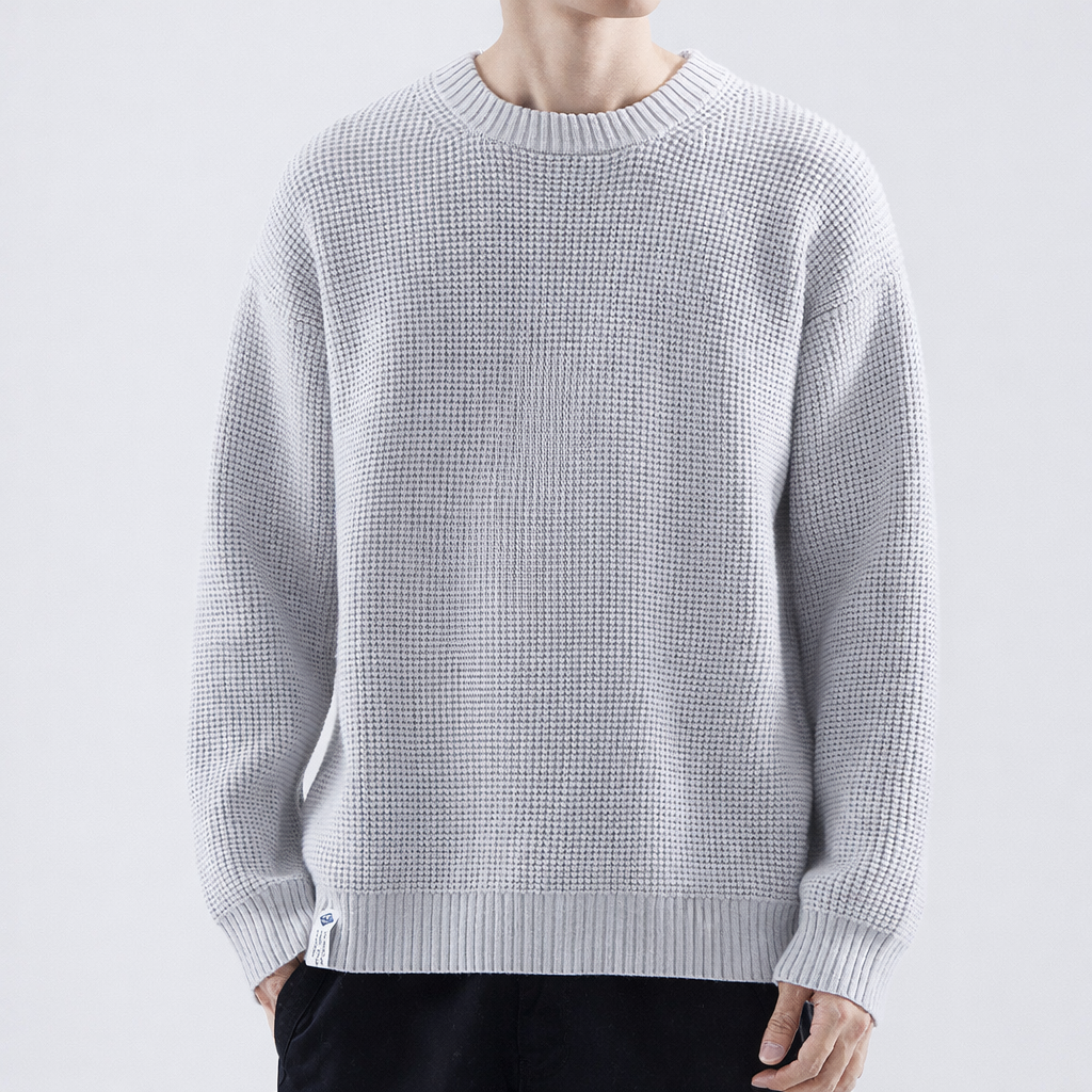 Voss | Men's Crew Neck Sweater Black Waffle Knit