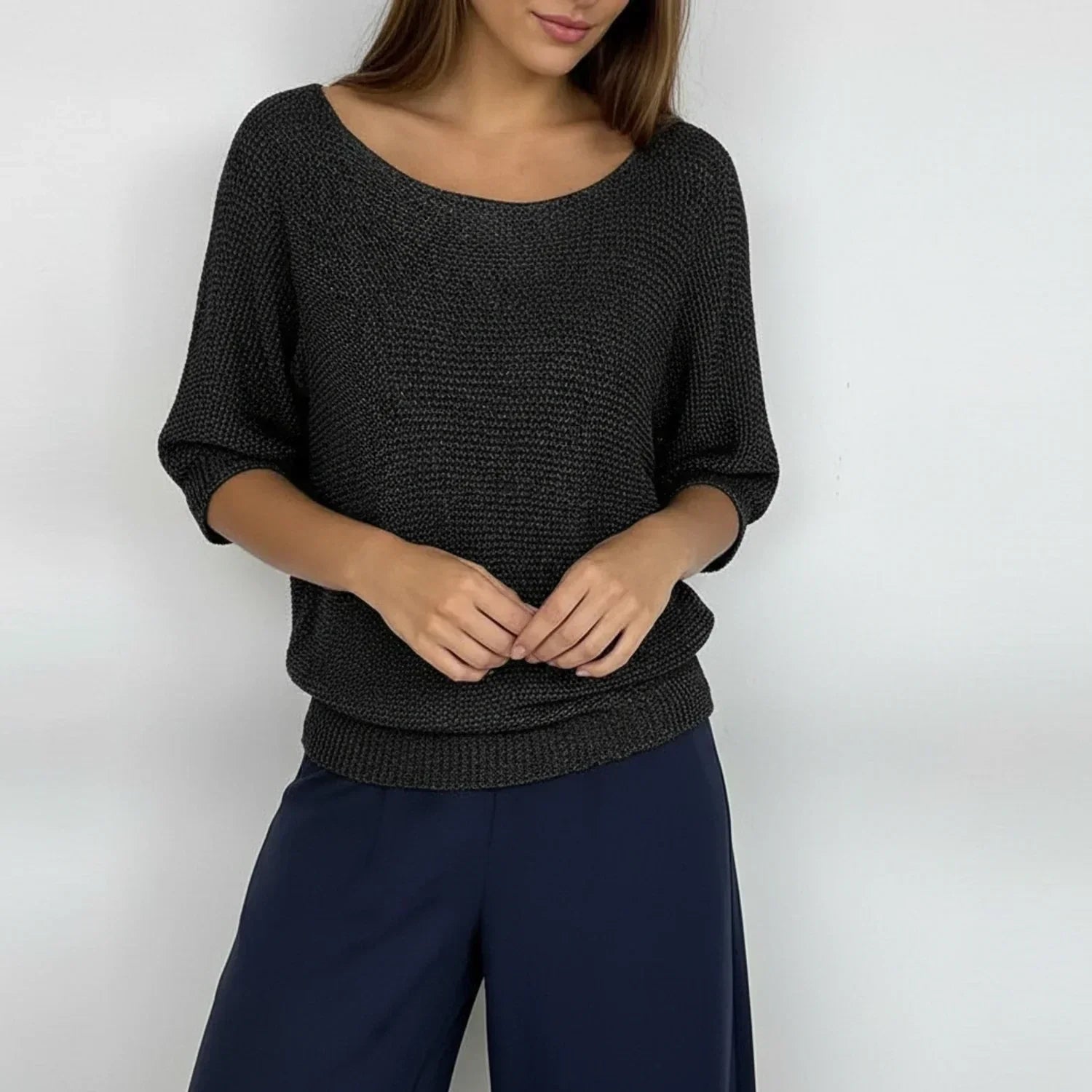 Isla | Women's Knit Sweater Cream Three Quarter Sleeve