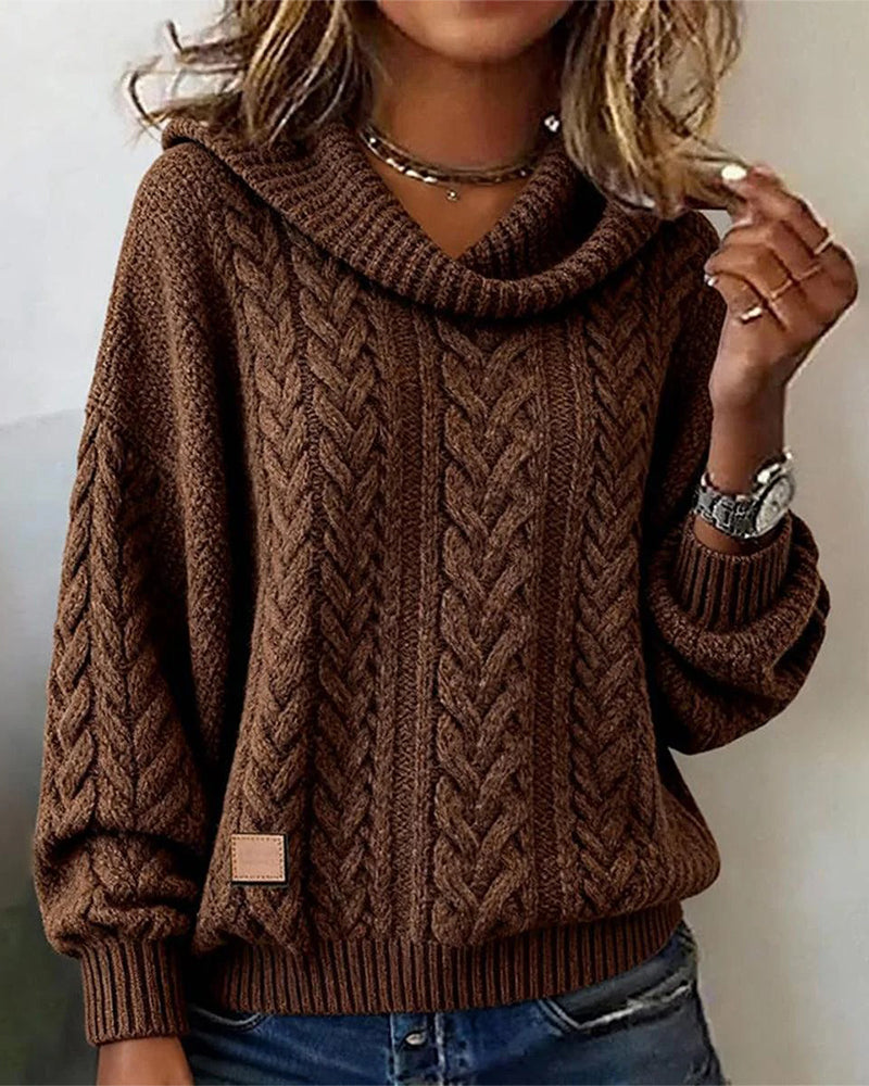 Ivy | Women's Cable Knit Cowl Neck Sweater Brown