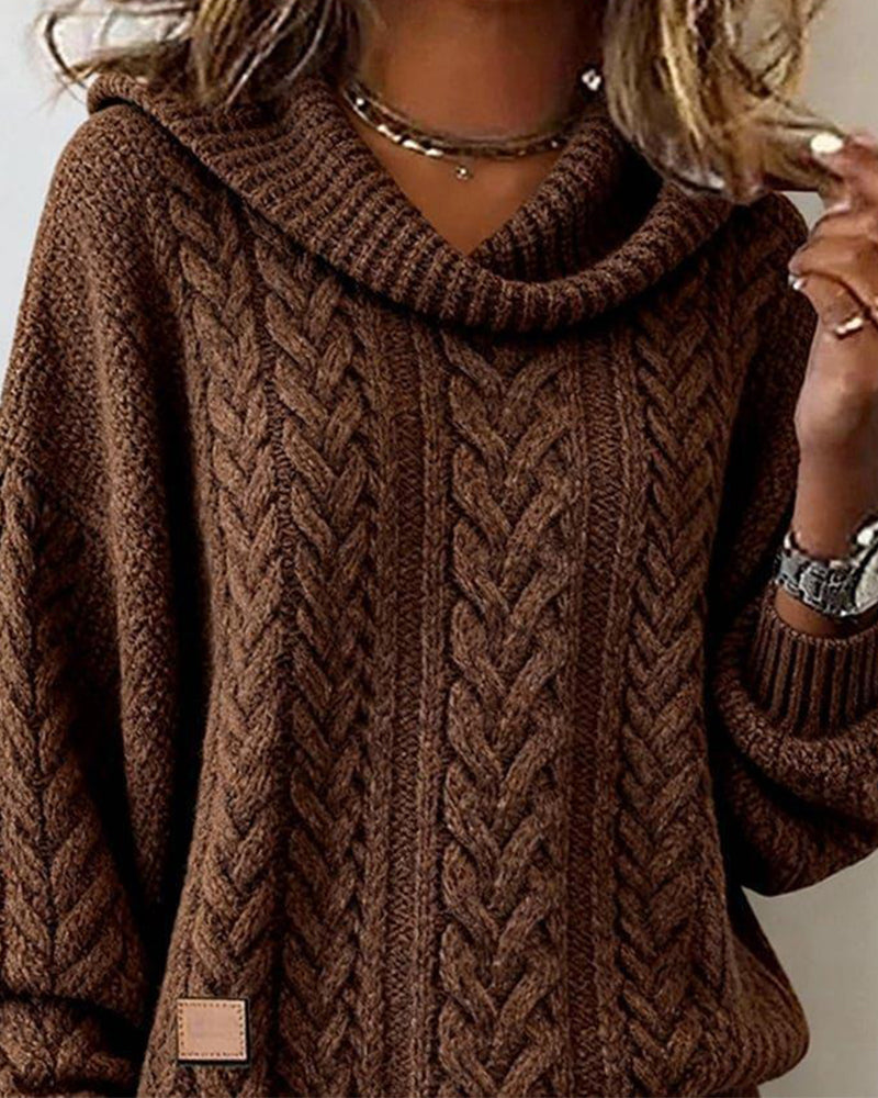 Ivy | Women's Cable Knit Cowl Neck Sweater Brown