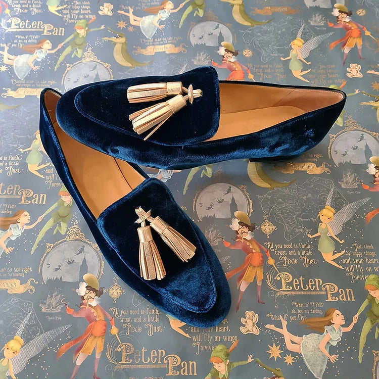 Wren | Women's Velvet Tassel Loafer Navy Flat Shoe