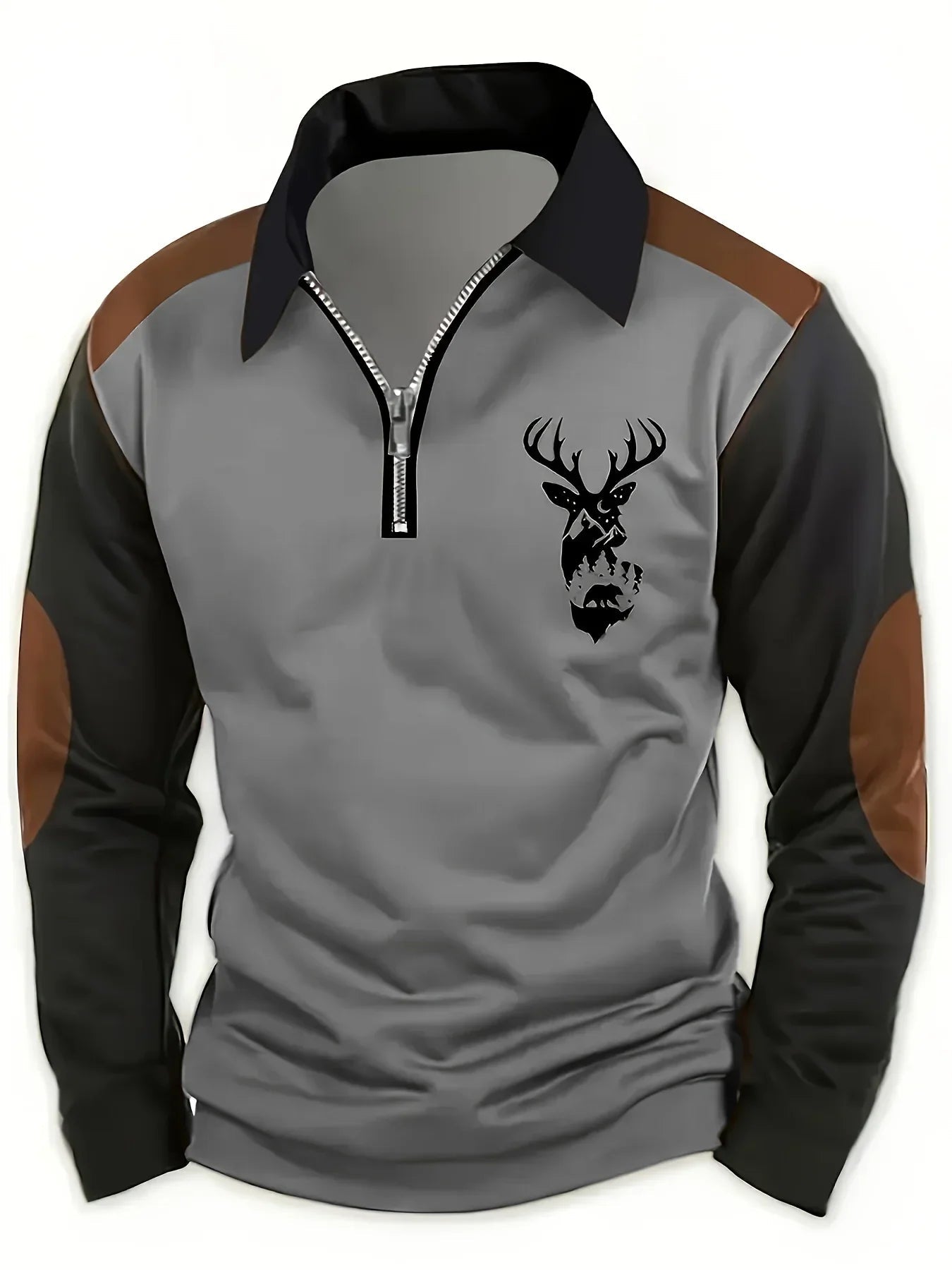 Rhys | Men's Colorblock Quarter Zip Pullover Gray Black Brown