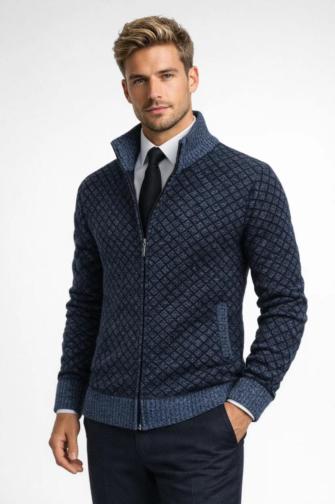 Axel | Men's Cable Knit Cardigan Sweater Black Zip Up