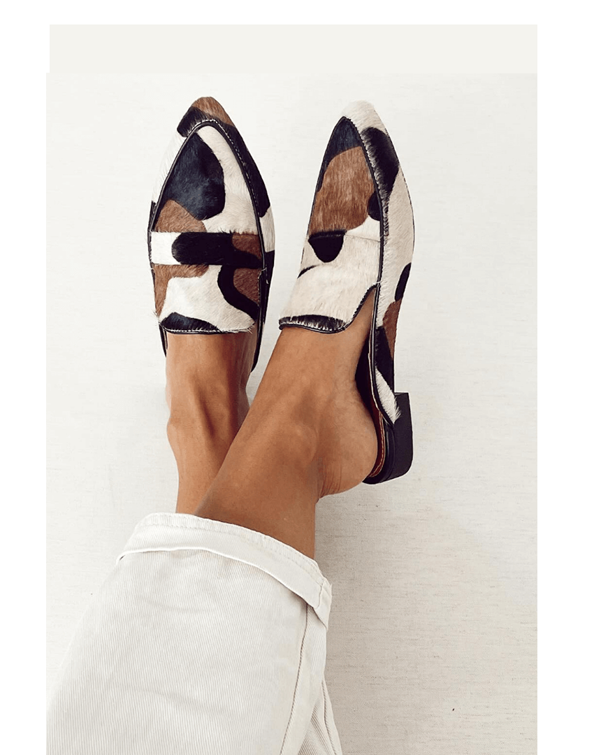 Ivy | Women's Patchwork Pointed Toe Mules Cream Black Brown
