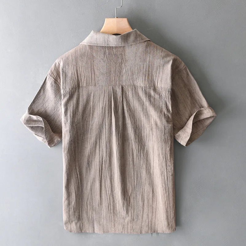Axel | Men's Linen Camp Collar Shirt Beige Short Sleeve