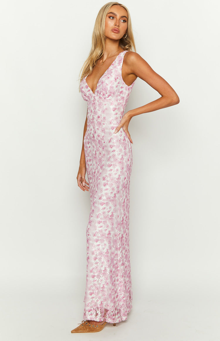 Neve | Women's Sequin Maxi Dress Pink V Neck