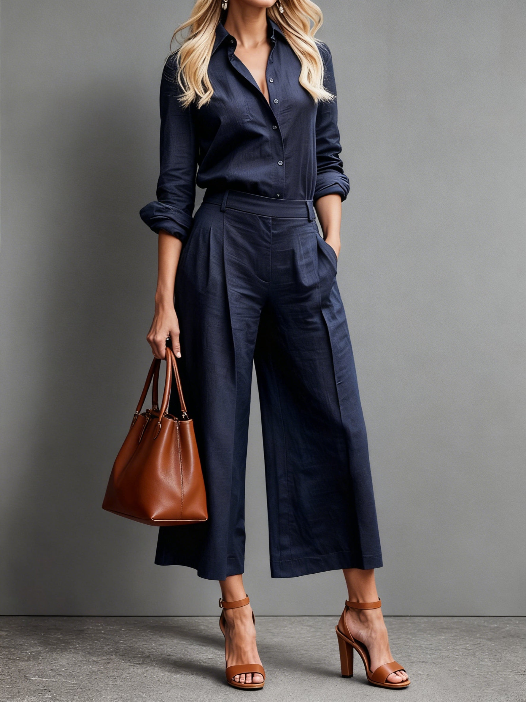 Elise | Women's Wide Leg Pants Pink Linen Button Up