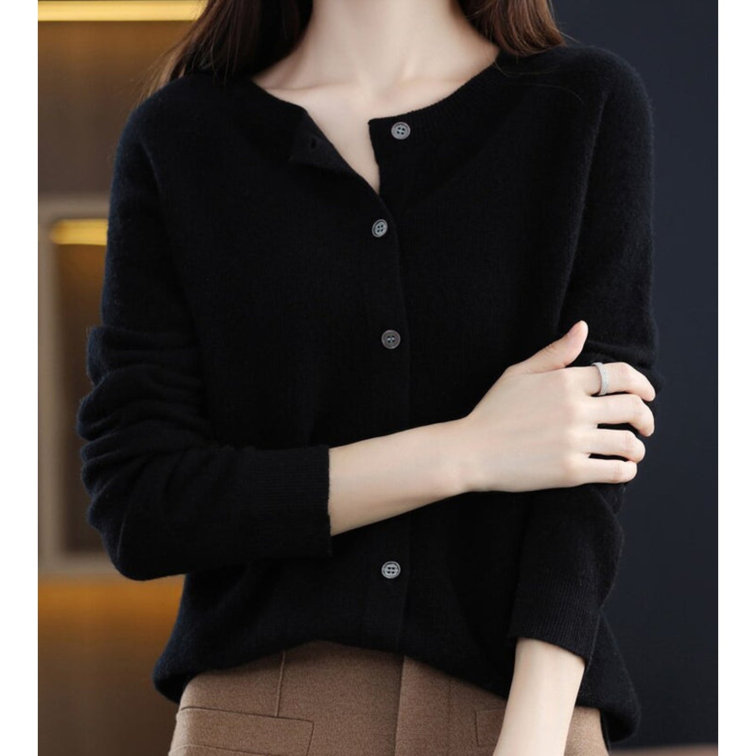 Nola | Women's Knit Cardigan Button Front Cream Long Sleeve
