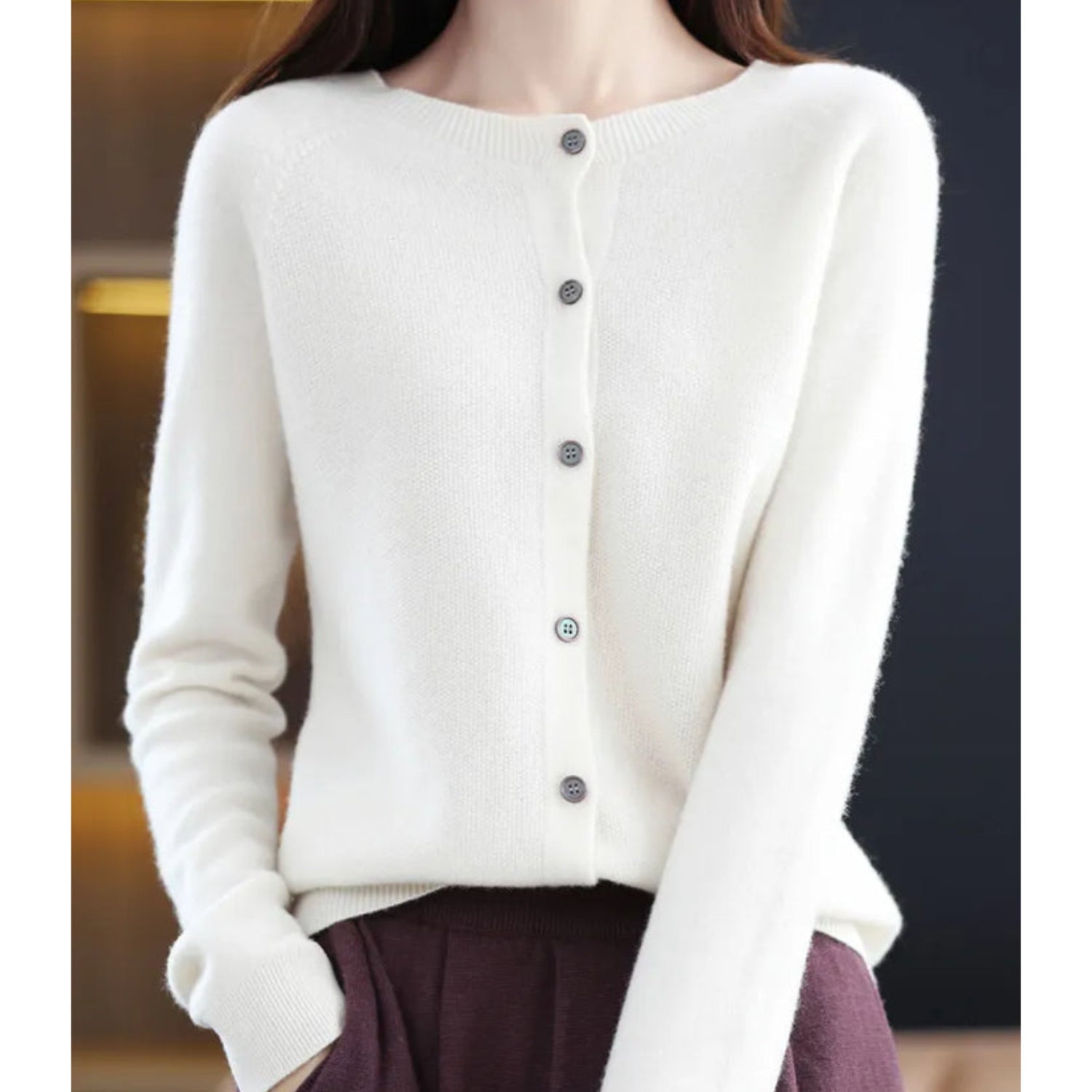 Nola | Women's Knit Cardigan Button Front Cream Long Sleeve