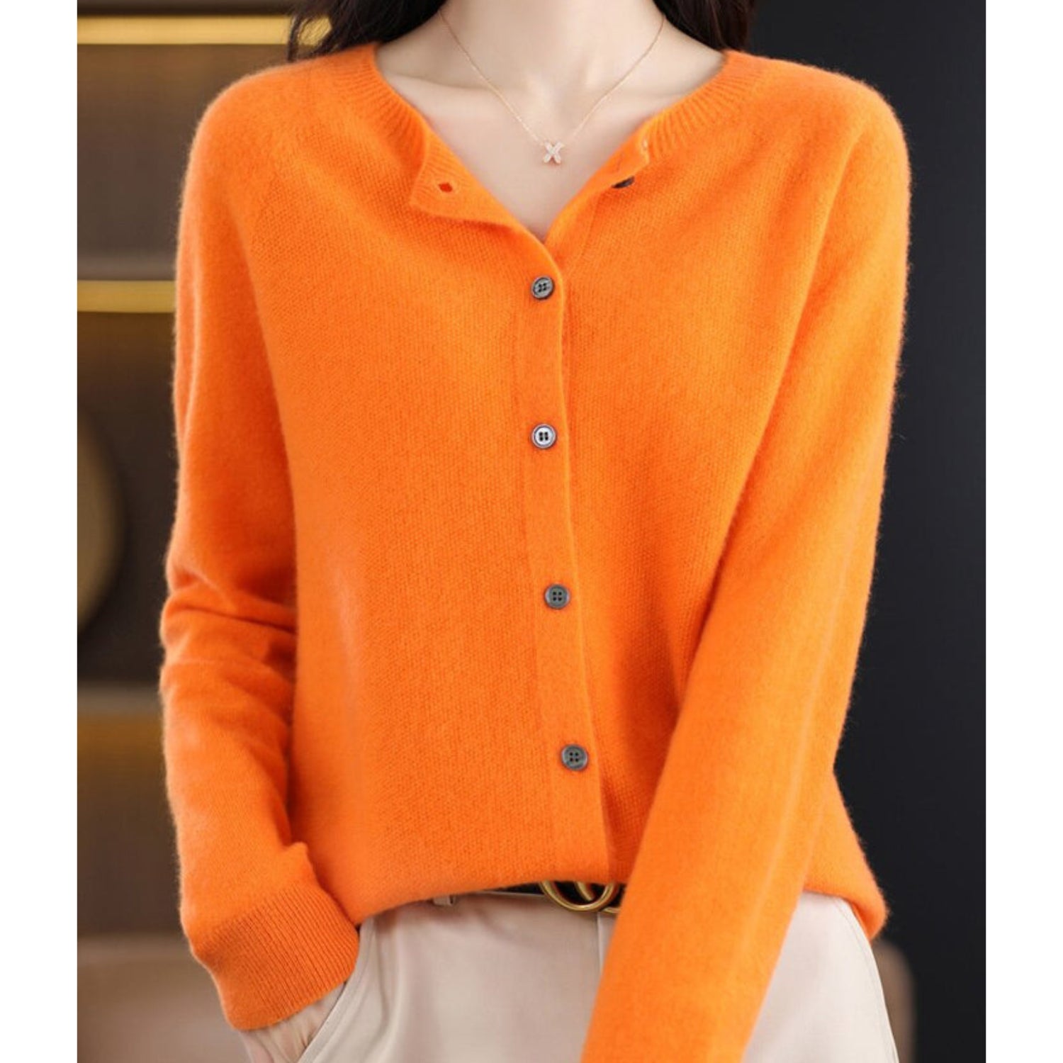 Nola | Women's Knit Cardigan Button Front Cream Long Sleeve