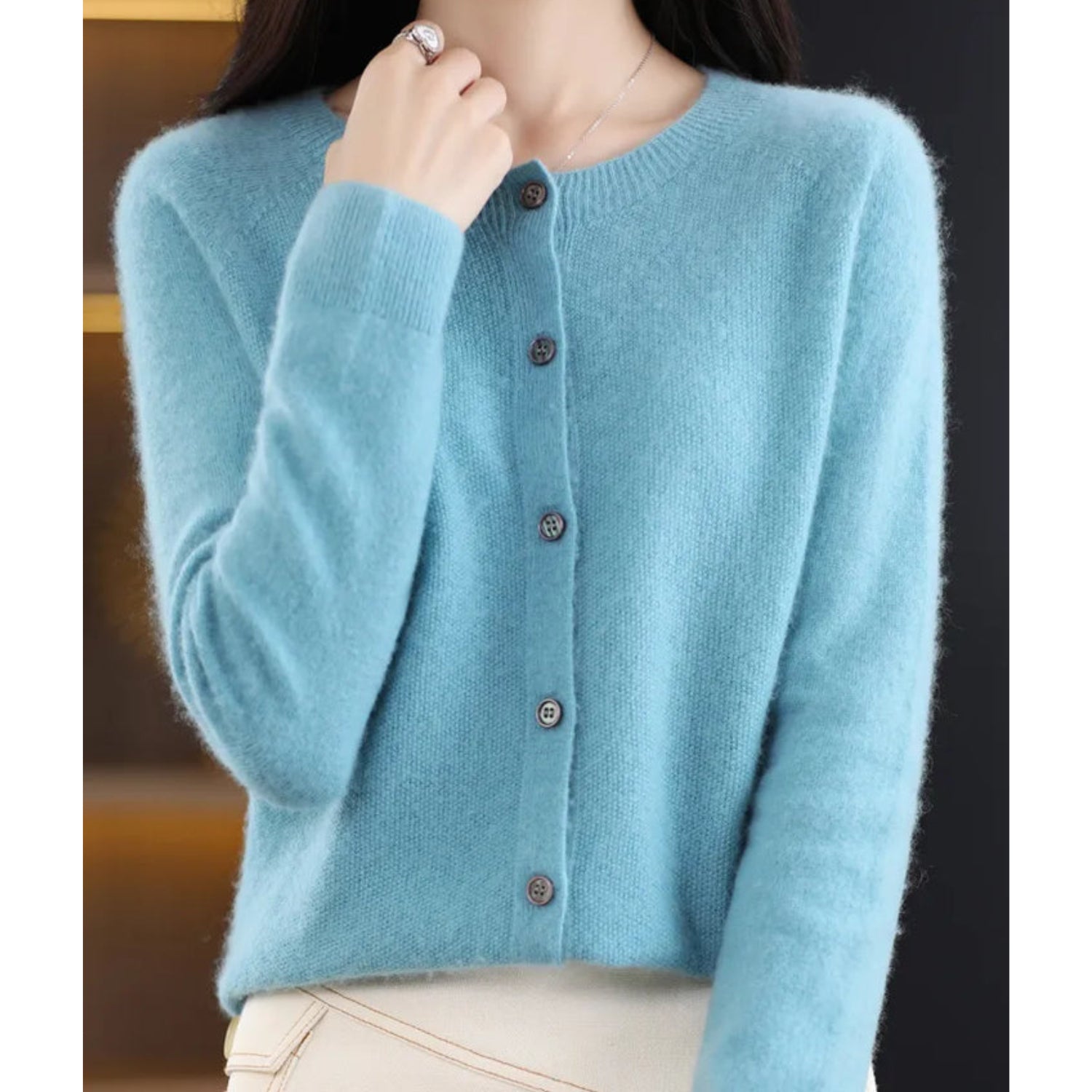 Nola | Women's Knit Cardigan Button Front Cream Long Sleeve