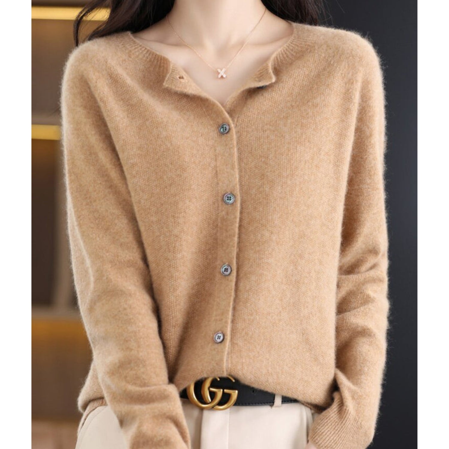 Nola | Women's Knit Cardigan Button Front Cream Long Sleeve