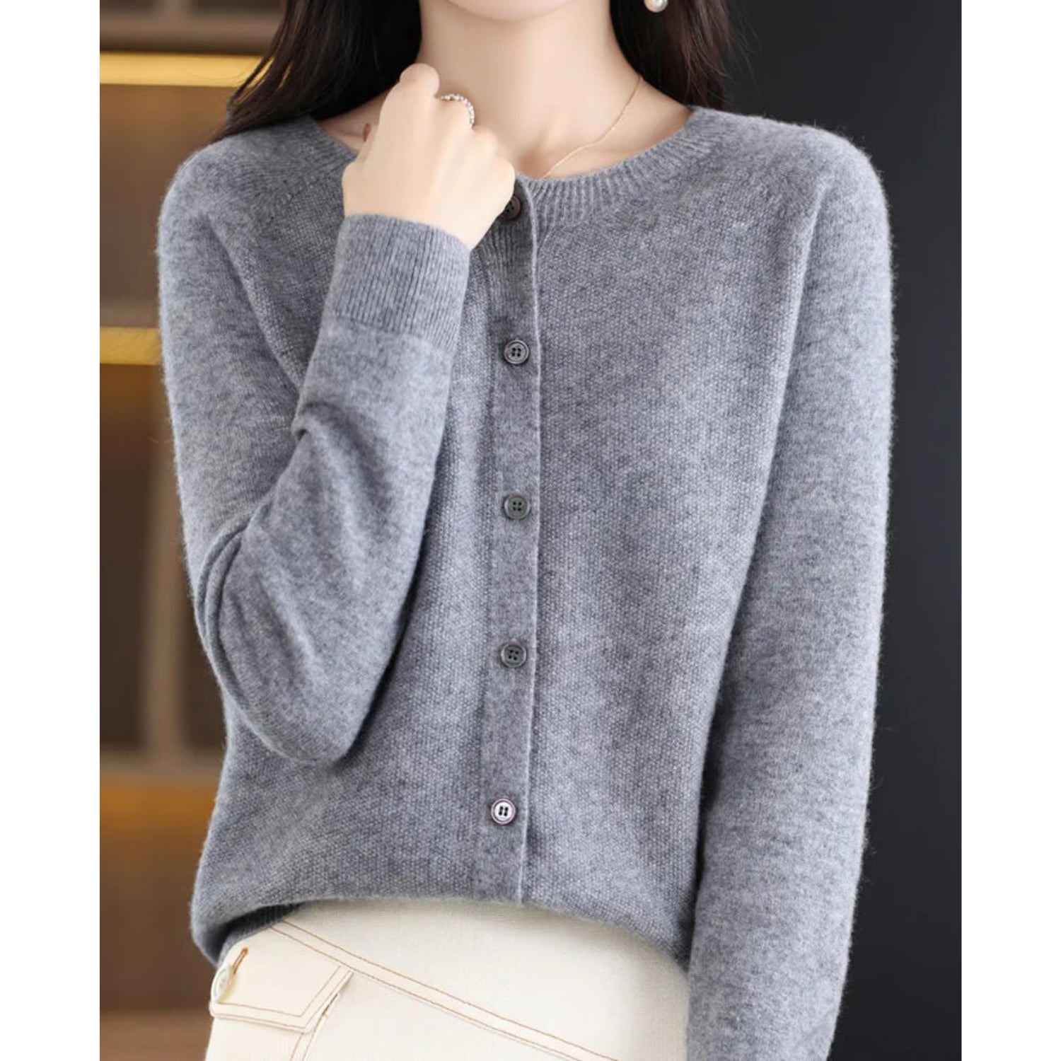 Nola | Women's Knit Cardigan Button Front Cream Long Sleeve
